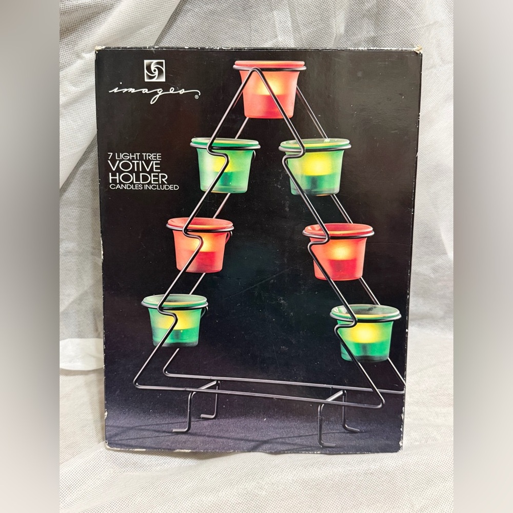Vtg images 7 Light Tree Votive Holder - Red and Green‎ Christmas candle holder